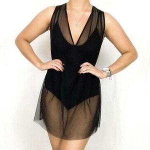 TOPSHOP Sheer Tulle Blouse Overlay Bodysuit in black